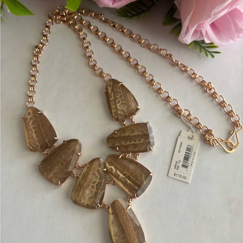 NWT Harlie Rose Gold Statement Necklace in Dusted Glass - Picture 3 of 7